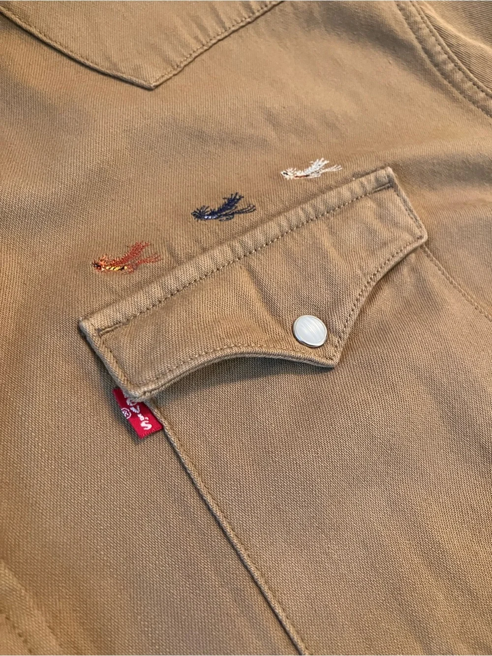 Levi’s Denim Pearl Button-Down Longsleeve Collared Jean Shirt Brown 2-XL Western - Picture 8 of 15